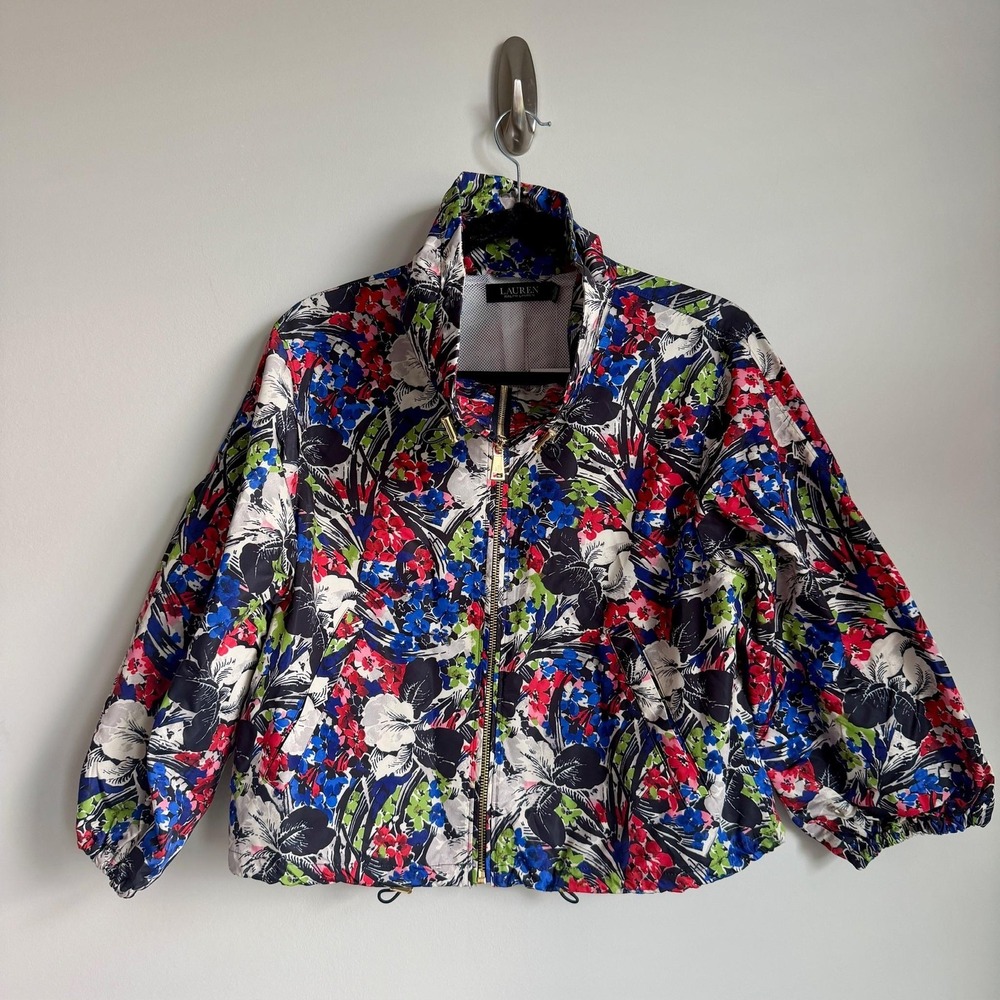 Lauren Ralph Lauren Jacket Womens Medium Multi Floral Zip Lined Windbreaker